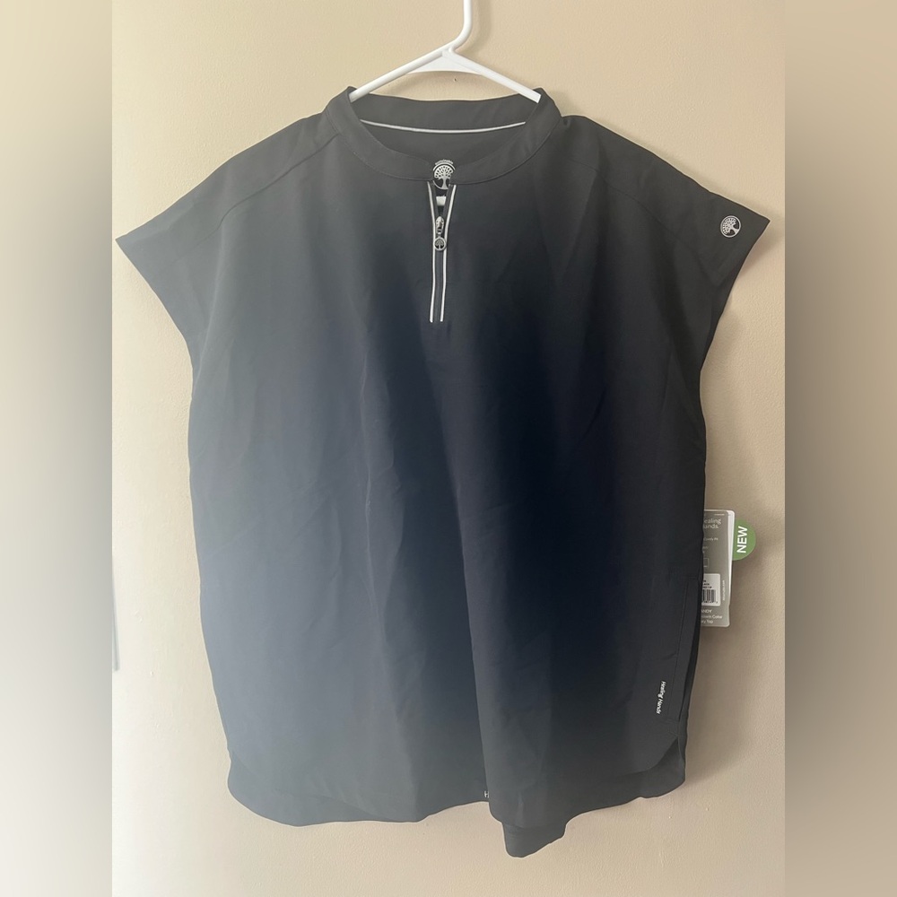 Healing Hands 360 Sandy Scrub top in black with white accents sz L. - Picture 1 of 8